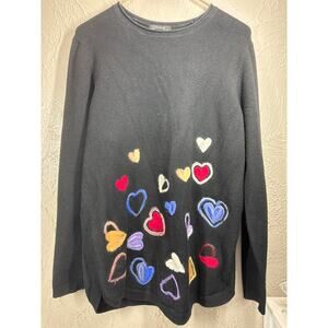 Charlie B Womens Black Sweater Hearts Embroidered Side Slit‎ Size Small